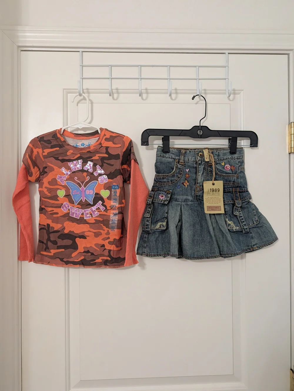 NWT Y2K Children's Place Girls 4 Camo Butterfly Top Cargo Denim Skirt Set